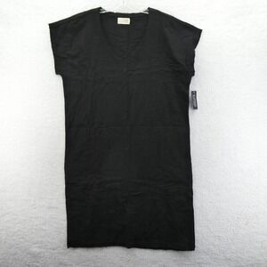 SJ Lounge Dress Womens Medium Spirit Jersey Black Midi Gauze V-Neck Cap Sleeve